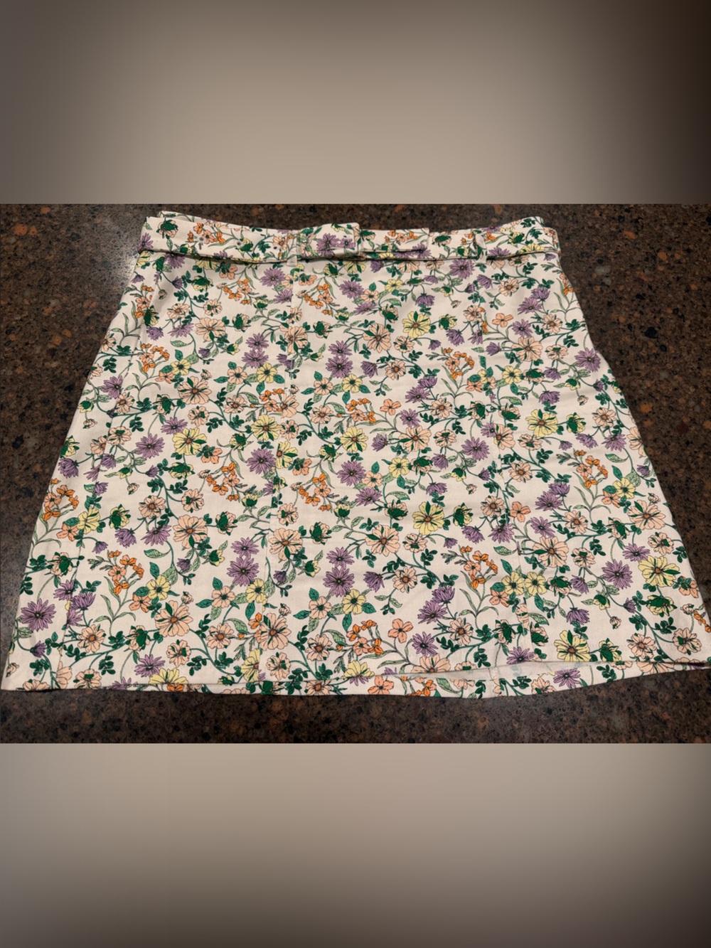LOFT Floral Mini Skirt in Cream with Purple & Green Accents